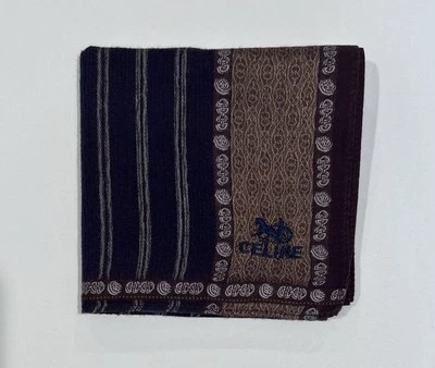 Handkerchief Man Celine Striped Paisley Brown Purple Pocket Square Cotton 18” - Image 1 of 4