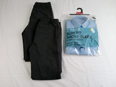 M&S Boy's 3pcs Bundle School Uniform Blue Shirts Trousers Size 9-10 Yrs New F2 - Image 1 of 4
