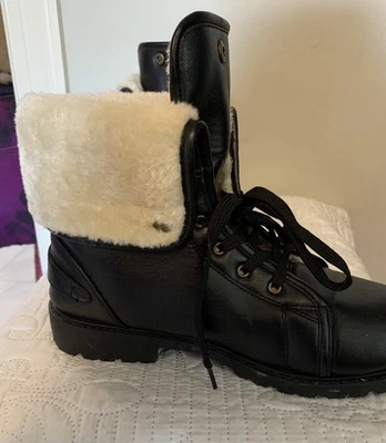 Olivia Miller Womens Black Faux Leather Soft Faux Fur Lined Ankle Boots Size 11 - Image 1 of 4