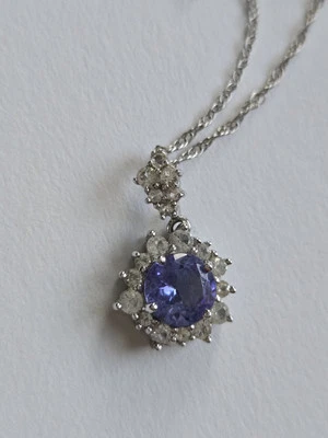 14K 白金 Iolite 尖晶石簇吊坠项链-2.12 克 — 第 1/4 张图片