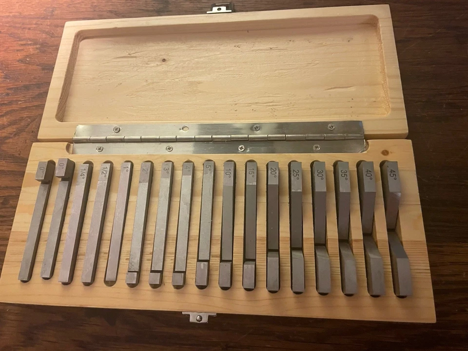 Vintage 17pc Brown & Sharpe Tesa Degree Precision Angle Set & Orig Wood Box USA - Image 1 of 4