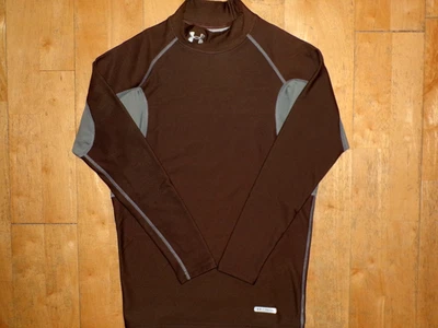 UNDER ARMOUR Womens FITTED Base Layer METAL Long Sleeve Mocha Medium Mock Shirt - Image 1 of 4