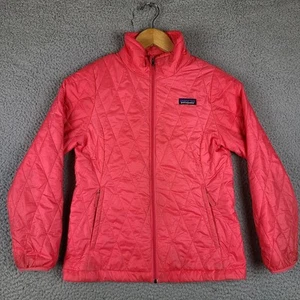 Patagonia Jacket Girls Pink Nano Puff Quilted Puffer Logo Coat 68005 Youth M 10 - Picture 1 of 8