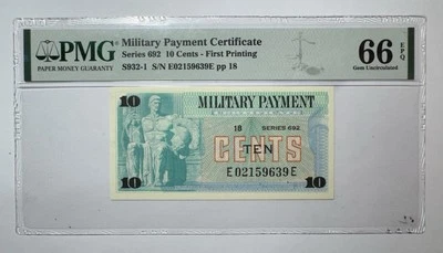 10 Cent U.S. MPC Series 692 Military Payment Certificate PMG 66 EPQ - Image 1 of 2
