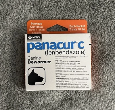 Panacur C 4 gram Canine Dewormer Treatment 40 Lbs. (3 packets) -Exp 6/27