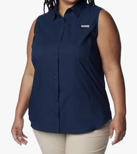Columbia Navy Women's Tamiami Size XXL PFG Sleeveless Shirt Omni-Shade NWT - Picture 1 of 8