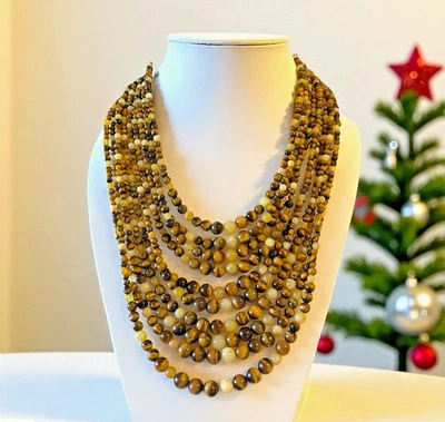 全新 Jay King DTR 925 纯银老虎眼黄色蛋白石 10股串珠项链 — 第 1/4 张图片