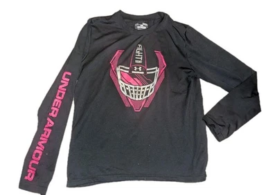 Boys Under Armour Black & Pink Long Sleeve Loose Heat Gear Polyester T-shirt YLG - Image 1 of 4