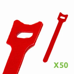 Lot de 50 attaches de câble cordon de serrage réutilisable crochet et boucle 6 pouces rouge - Photo 1/5