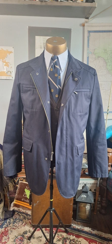 Brooks Brothers Traveler Blazer Mens Navy Zip Up Jacket Size M Silk & Cotton - Image 1 of 4