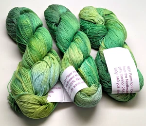 3 Matched Hanks NEK dyed 65% Merino/ 25% Nylon/10% Silk 100g/440yds Tree Frog - Picture 1 of 2