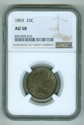 U.S. 1893 BARBER QUARTER NGC AU-58 TONED - Image 1 of 2