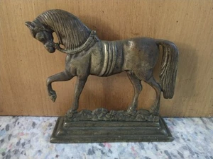 Large Solid Brass Vintage Door Stop - Prancing Horse - Hearth Mantle Ornament - Picture 1 of 2