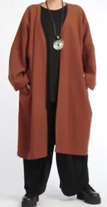 PLUS SIZE TERRACOTTA BOILED WOOL 2 POCKETS WARM LONG JACKET/CARDIGAN Size 26-32 - Picture 1 of 5