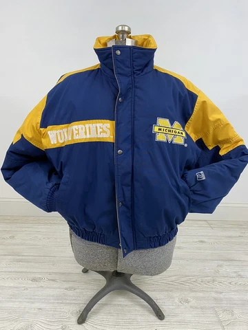 VTG University Of Michigan Wolverine Logo7 Men’s Sz Lg Jacket W/Gloves /r Cover