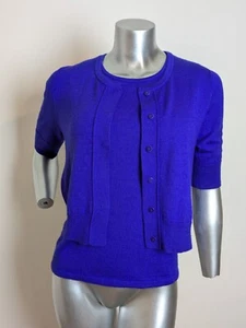 Oscar De La Renta Purple Cashmere Silk Sleeve Cardigan Sweater Set LARGE - Picture 1 of 11