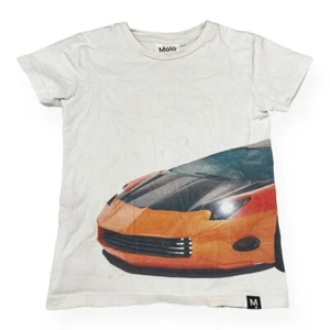 Molo Size 7 Raven Patchwork Orange Car Big Graphic Tee Ivory Organic Cotton - Picture 1 of 9