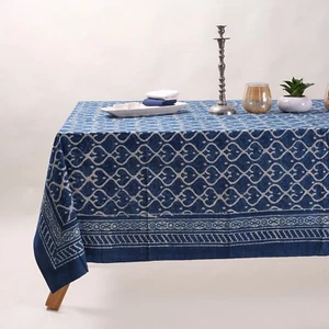 Indigoblau & weiß Handblockdruck Tischdecke indische Baumwolle mit Serviette - Bild 1 von 5