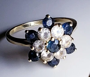 14k Yellow Gold Blue & White Sapphire Cocktail Ring Sz 6.5/ Anillo de Oro - Picture 1 of 11