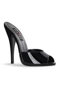 Devious Domina-101 Black Patent Peep Toe Mule IN-STOCK - Picture 1 of 4