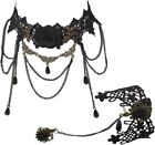 Vintage Punk Gothic Style Black Lace Choker Set - 2 Pcs Princess Costume Beads |