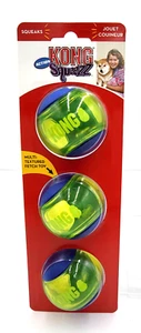 KONG Squeezz Action Ball Medium Blue 3 Pack Squeaky Dog Fetch Toy - Picture 1 of 9