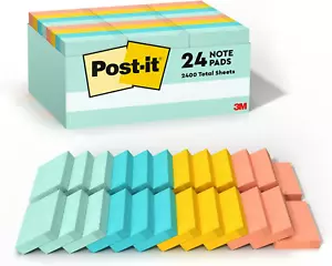 24 Pack Sticky Notes 1.38in x 1.88in 100 Sheets Each Beachside Café Colors - Picture 1 of 9