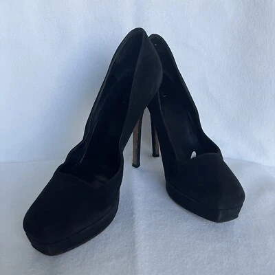 Gucci Vernice black suede pumps heels, square toe, model# 247163 size 39-1/2-9.5 - Image 1 of 4