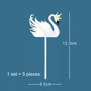 5 PIEZAS Toppers de cupcake corona de cisne blanco con cabeza dorada brillante para decoración de fiesta - Imagen 1 de 1