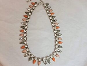 J Crew Statement Necklace Coral, Peach, Gray, & Clear Color Stones