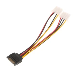 Sata 15pin Male to Dual 4-pin Female Y-Splitter Cable Power Converter Wire - Foto 1 di 8