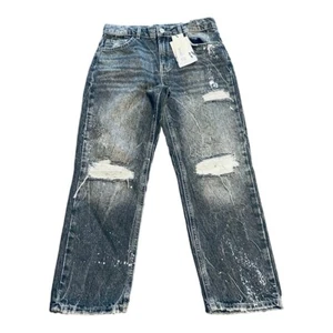 ZARA Gray Destroyed Jeans 10 Paint Frayed Ripped Holes Preppy Street Gift NEW - Picture 1 of 11