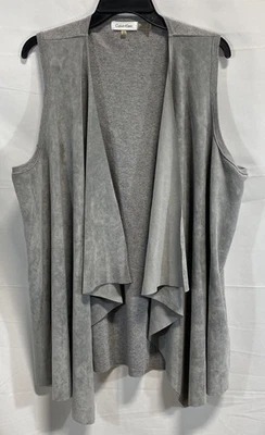 Cárdigan Chaleco Calvin Klein Gris Imitación Gamuza Cortina Frontal Acanalado Tejido Para Mujer 1X Foto 1 de 4