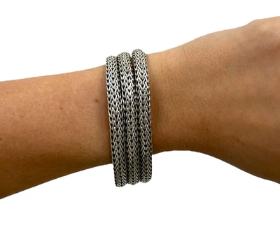Brazalete John Hardy pesado tejido de plata de ley de varias hebras con cierre texturizado Foto 1 de 4
