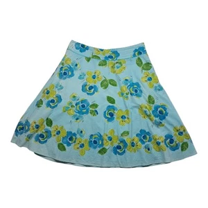 Vintage Liz Claiborne Skirt Women's 14 Blue Linen Blend Floral A Line Spring - Picture 1 of 12