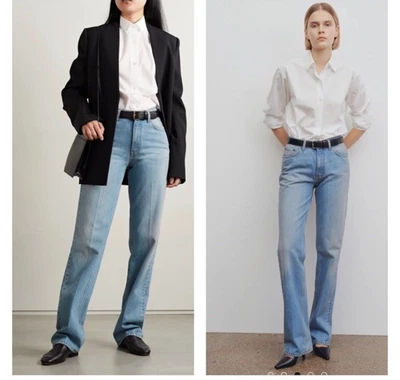 Pantalones de mezclilla The Row Carlton tiro alto pierna recta lavado medio azul talla 8 nuevos con etiquetas Foto 1 de 4