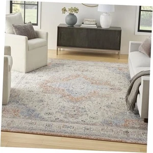  Essentials Indoor/Outdoor Distressed Beige Blue 8' x 10' Area Rug, Non  - Picture 1 of 8