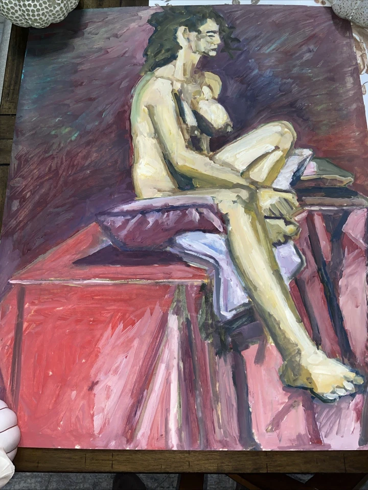 Pintura original de mulher nua em estilo expressionista 29x23 sem assinatura - Imagem 1 de 1