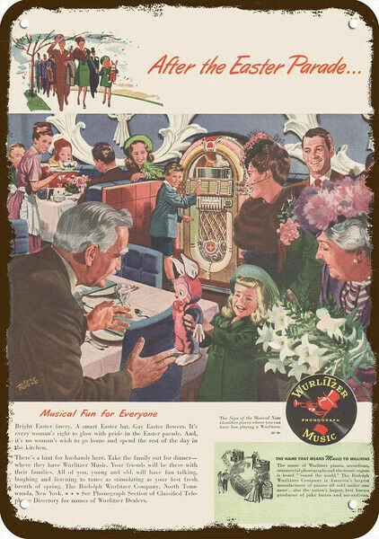 1947 Albert Dorne Art WURLITZER JUKEBOX Vntge-Look DECORATIVE REPLICA METAL SIGN - Image 1 of 1