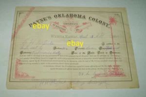 David Lewis PAYNE'S OKLAHOMA COLONY Cert Membership HISTORY 1884 Land Grant - Picture 1 of 6