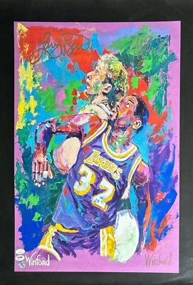 Magic Johnson, Larry Bird Signed 22x28 Basketball Canvas NBA PSA JSA - Image 1 of 2