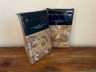 2 Ralph Lauren Bellosguardo Paisley King Pillow Shams Pair Brown Cream - Image 1 of 4