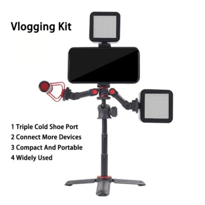 Mini Tripod And Selfie Stick With Cold Shoe Mount Phone Holder Vlogging Kit - Image 1 of 4