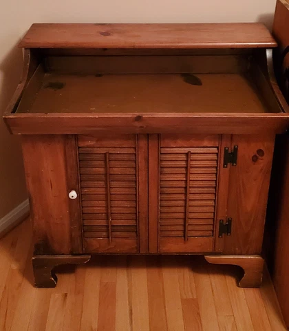 Antique Solid Wood Dry Sink With Storage Cabinet Removable Copper Lining Tray Cover