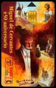 PHONECARD SPAIN MIGUEL DE CERVANTES CARD (450 YEARS) (PILOT CARD)