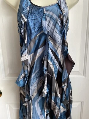 Vestido Banana Republic 100 % seda con volantes corpiño patrón remolino sin mangas talla pequeña Foto 1 de 4