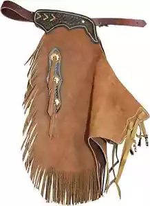 Western Chink Suede Leather Floral Tooled Chaps for Adults Free Shipping. - Picture 1 of 2