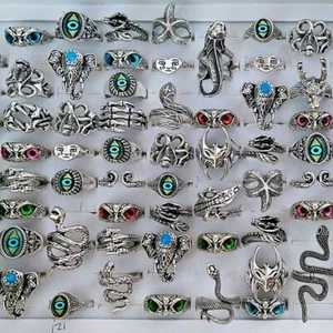 Bulk lots 30pcs New Mix Punk Rock Retro Silver Ring Animal Eyes Snake Party Ring - Picture 1 of 7