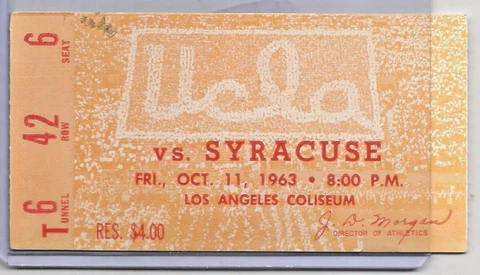 October 11, 1963 UCLA Bruins vs. Syracuse Football Game Ticket Stub Syracuse Win Cover