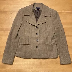 Ralph Lauren Chaps Blazer Women’s M Brown Herringbone Plaid Equestrian Preppy - Picture 1 of 23